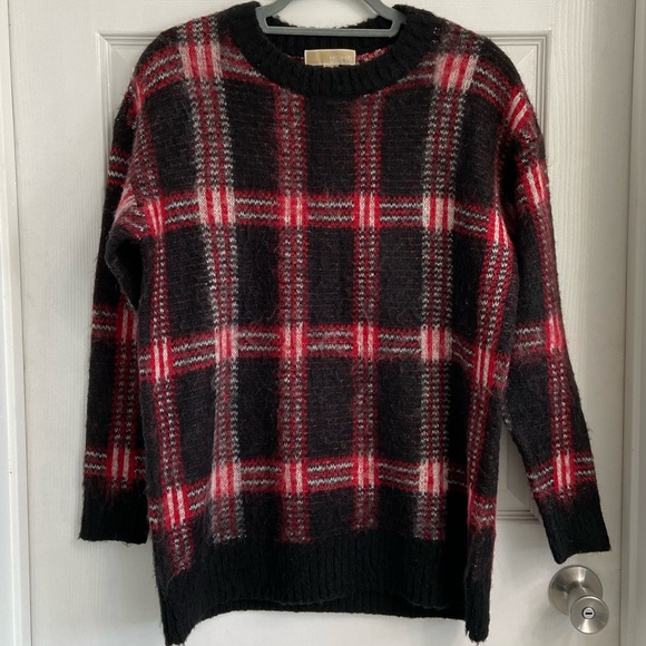 Michael Michael Kors Black & Red Plaid Sweater Size Small Acrylic Wool & Mohair - Picture 1 of 5